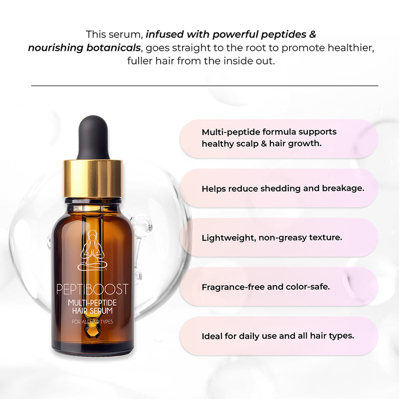 Peptiboost multi-peptide hair serum bottle with dropper on a white background