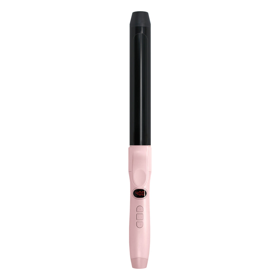 Pink and black hair curler on a white background